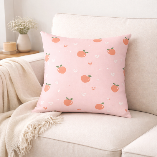 Pink Peach Heart Square Pillow