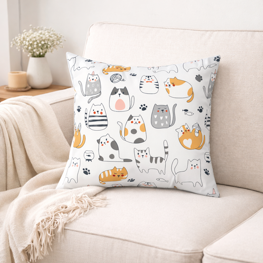 White Cats Square Pillow