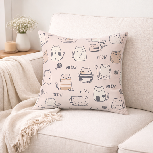 Beige Cats Square Pillow