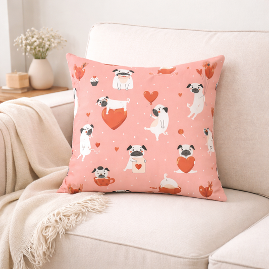 Heart Pug Square Pillow